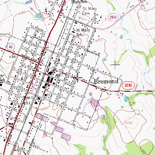 Topographic Map of Bremond Middle School, TX