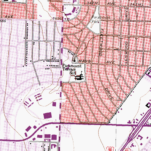 Topographic Map of Paramount Terrace Elementary School, TX