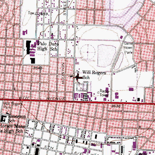 Topographic Map of Rogers Elementary School, TX