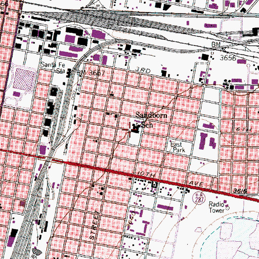 Topographic Map of Sanborn Elementary School, TX
