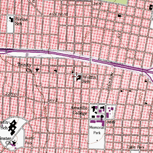 Topographic Map of Wolflin Elementary School, TX