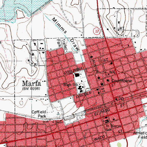 Topographic Map of Marfa Elementary School, TX