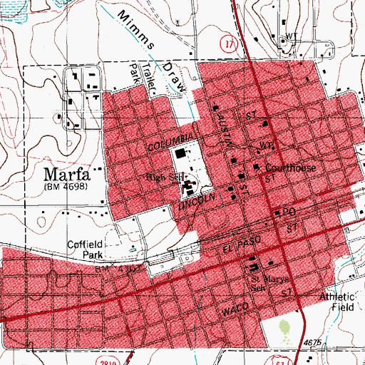 Topographic Map of Marfa Junior - Senior High School, TX