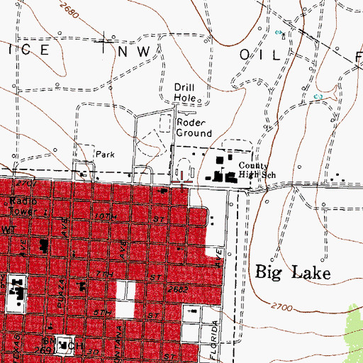 Topographic Map of Reagan County High School, TX