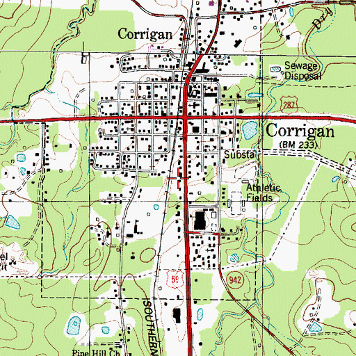 Topographic Map of Corrigan - Camden High School, TX
