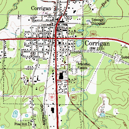 Topographic Map of Corrigan - Camden Junior High School, TX
