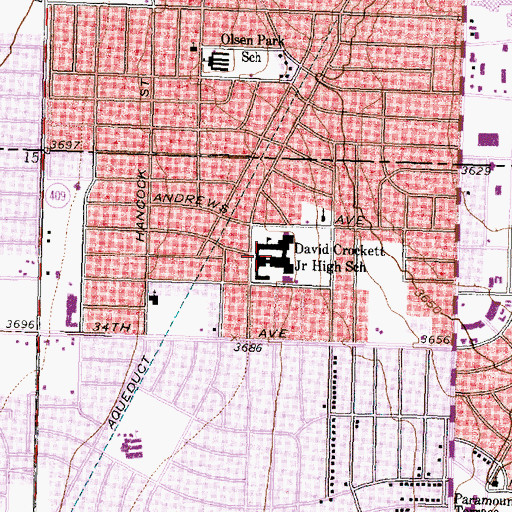 Topographic Map of Crockett Middle School, TX