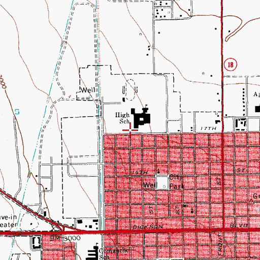 Topographic Map of Fort Stockton High School, TX