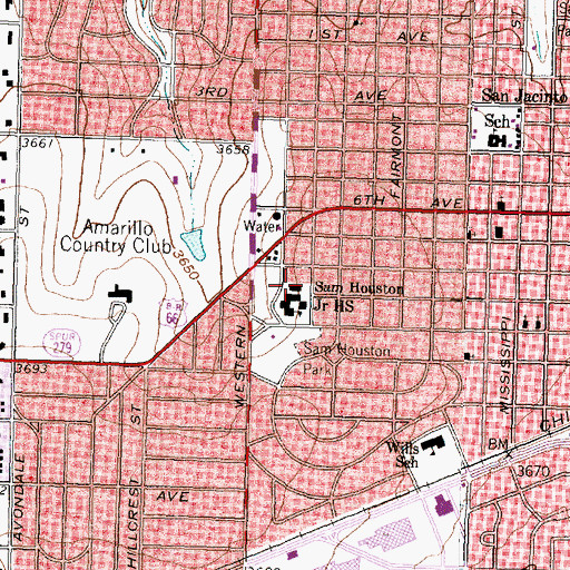 Topographic Map of Houston Middle School, TX