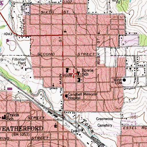 Topographic Map of Bowie Elementary School, TX