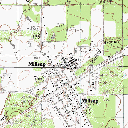 Topographic Map of Millsap High School, TX