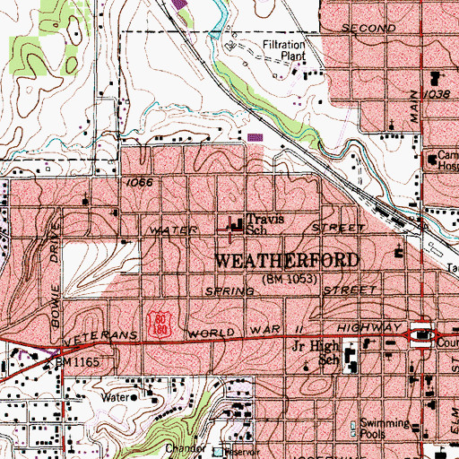 Topographic Map of Travis Elementary School, TX