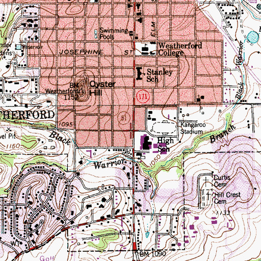 Topographic Map of Weatherford High School, TX