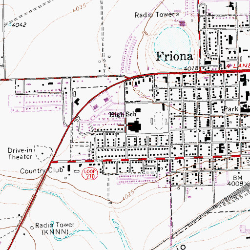 Topographic Map of Friona High School, TX