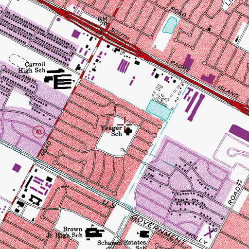 Topographic Map of Yeager Elementary School, TX