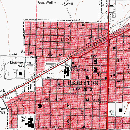 Topographic Map of Perryton Kinder School, TX