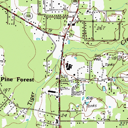 Topographic Map of Pine Forest Elementary School, TX