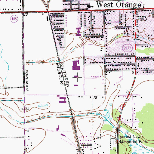 Topographic Map of West Orange - Stark High School, TX