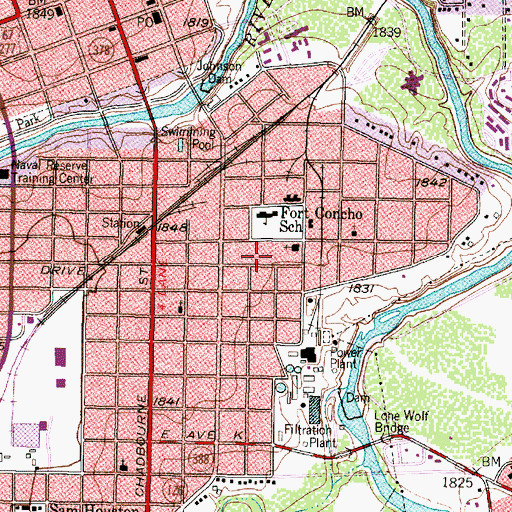 Topographic Map of Fort Concho Elementary School, TX