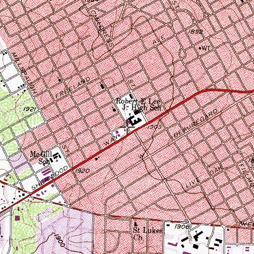 Topographic Map of Lee Junior High School, TX