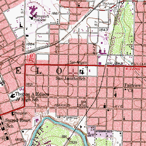 Topographic Map of San Jacinto Elementary School, TX