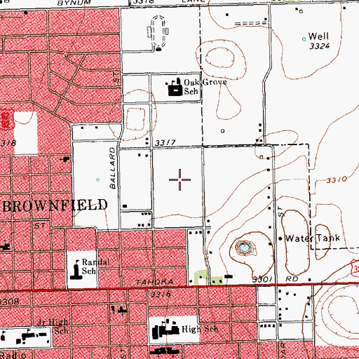 Topographic Map of Brownfield High School, TX