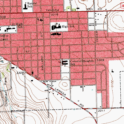 Topographic Map of Colonial Heights Elementary School, TX