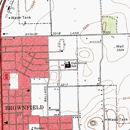 Topographic Map of Oak Grove Elementary School, TX