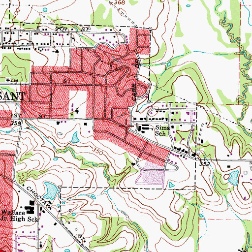 Topographic Map of Sims Elementary School, TX