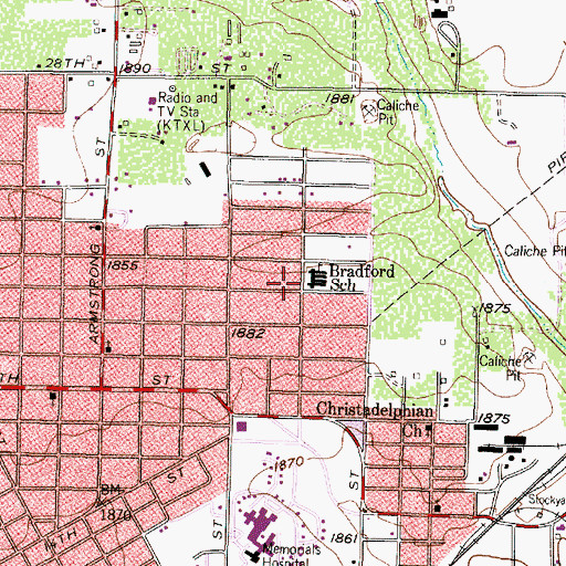 Topographic Map of Bradford Elementary School, TX