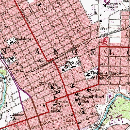 Topographic Map of Edison Junior High School, TX