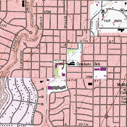 Topographic Map of Crockett Elementary School, TX