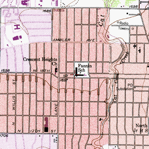 Topographic Map of Fannin Elementary School, TX