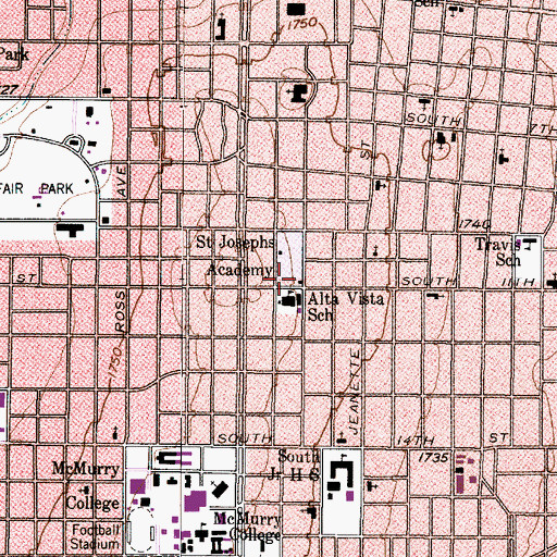 Topographic Map of Alta Vista Elementary School, TX