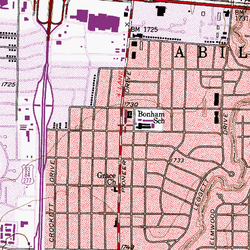 Topographic Map of Bonham Elementary School, TX