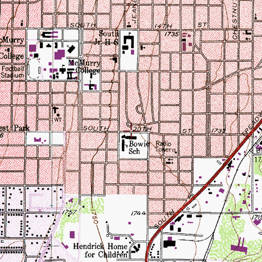 Topographic Map of Bowie Elementary School, TX