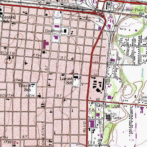 Topographic Map of Locust Pre - Kindergaten School, TX