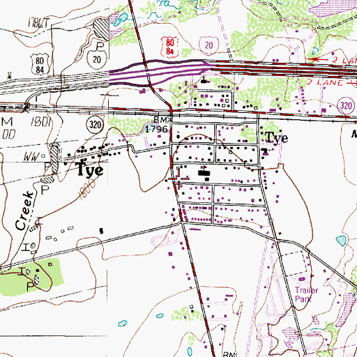 Topographic Map of Tye Elementary School, TX
