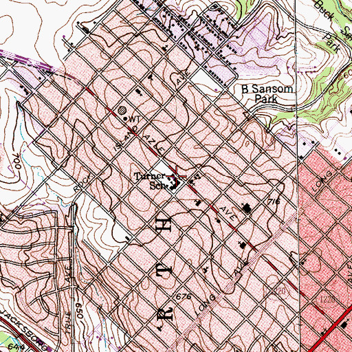 Topographic Map of W J Turner Elementary School, TX