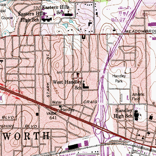Topographic Map of West Handley Elementary School, TX