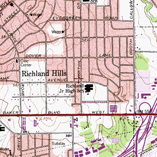Topographic Map of Richland Middle School, TX