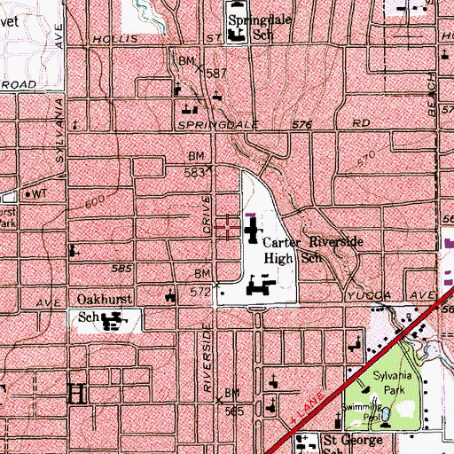 Topographic Map of Riverside Middle School, TX