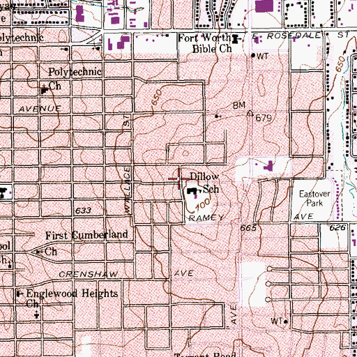 Topographic Map of S S Dillow Elementary School, TX