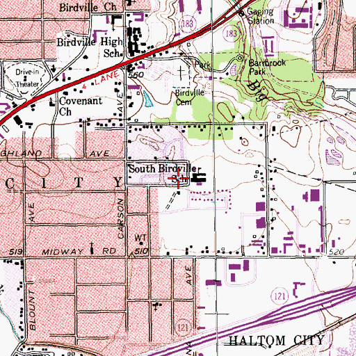 Topographic Map of South Birdville Elementary School, TX