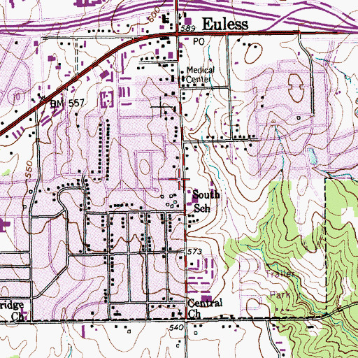 Topographic Map of South Euless Elementary School, TX