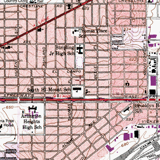 Topographic Map of South Hi Mount Elementary School, TX