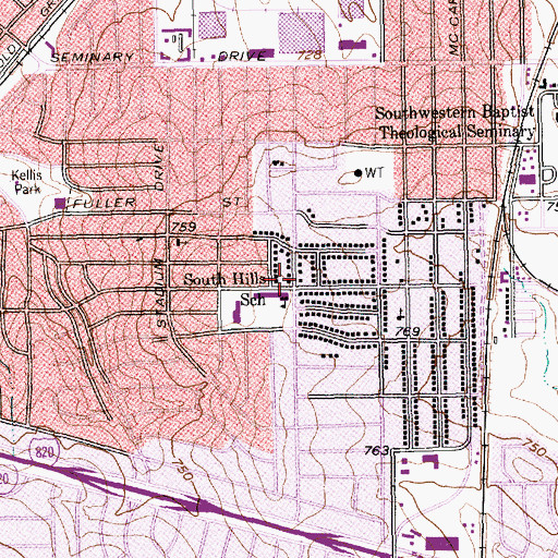 Topographic Map of South Hills Elementary School, TX