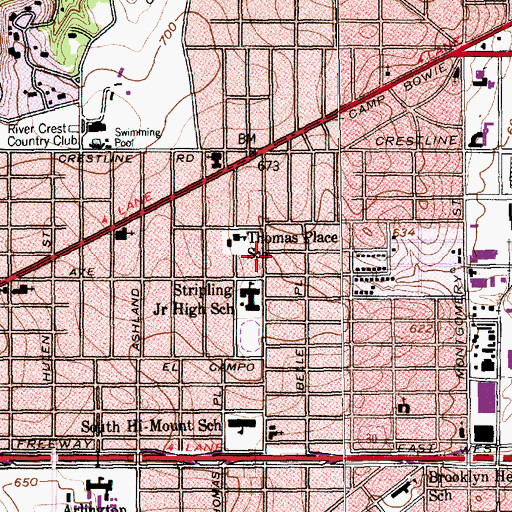 Topographic Map of Stripling Middle School, TX