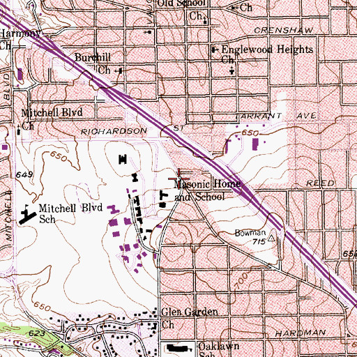 Topographic Map of Masonic Home School, TX