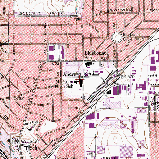 Topographic Map of McLean Middle School, TX